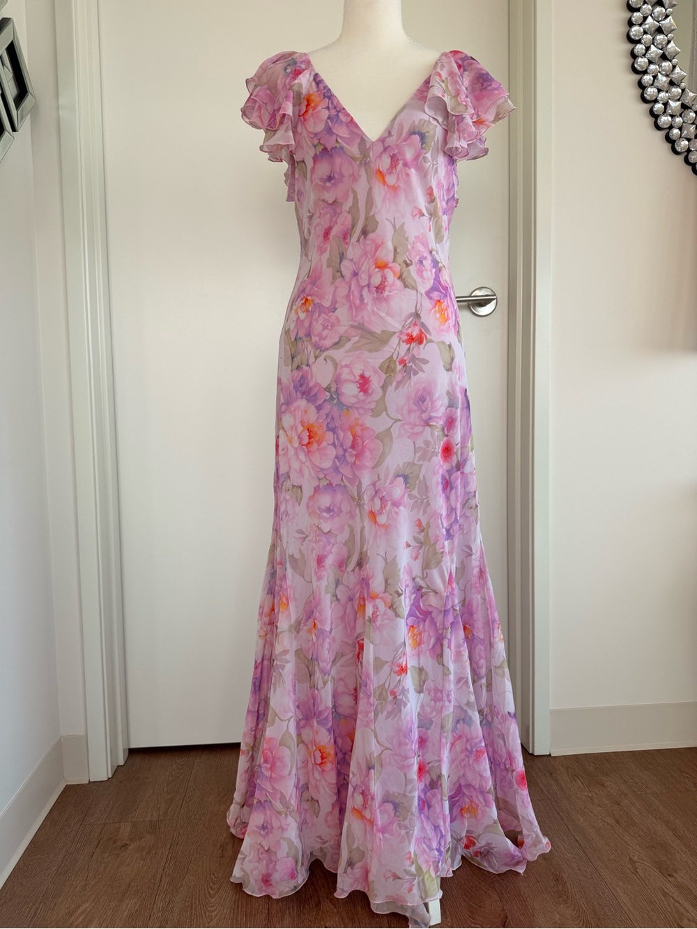 Mango Pastel Floral V-Neck Dress in Lavender and Pink